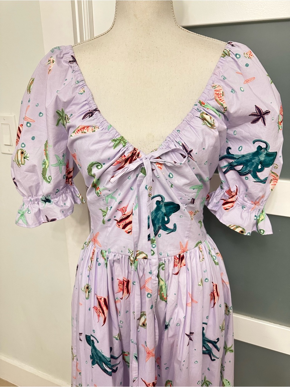Hill House Ophelia Nap Dress Sea Creatures Puff Sleeve Medium Resort Wear EUC - Picture 5 of 10